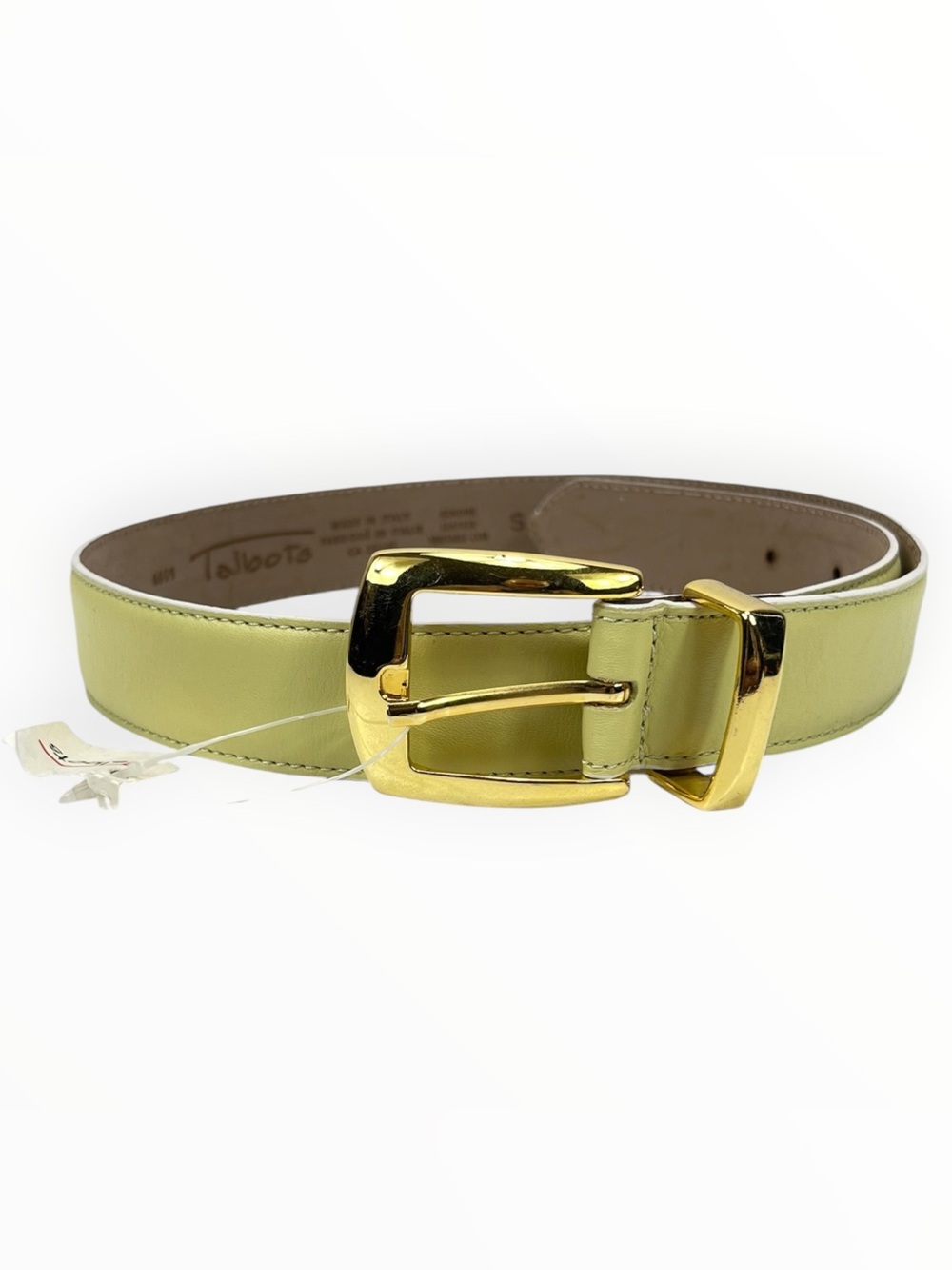 Talbots NWT Genuine Leather Belt Small Chartreuse Gold Buckle Made in Italy